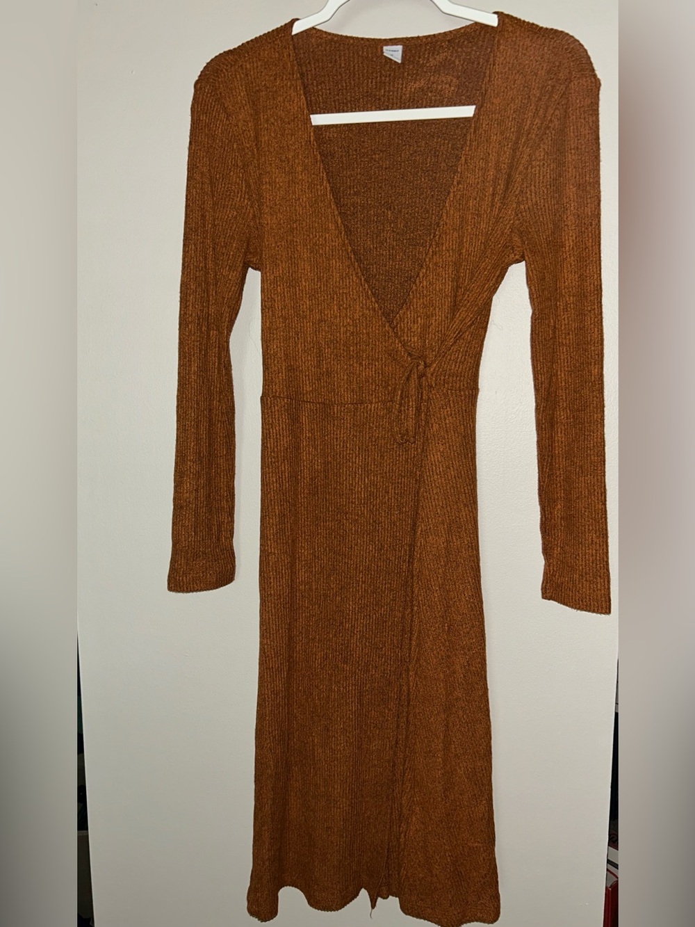 Old Navy Long Sleeve Wrap Knit Dress in Rust Brown